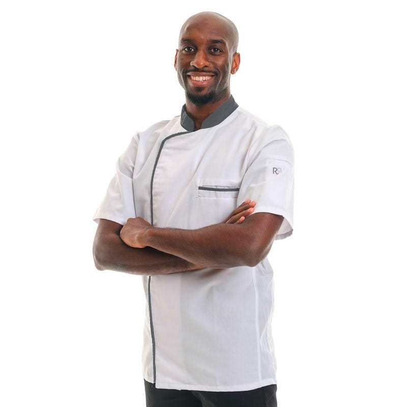 White Anthracite Short Sleeve Kitchen Coat Energy - ROBUR -  by Robur | MANELLI``