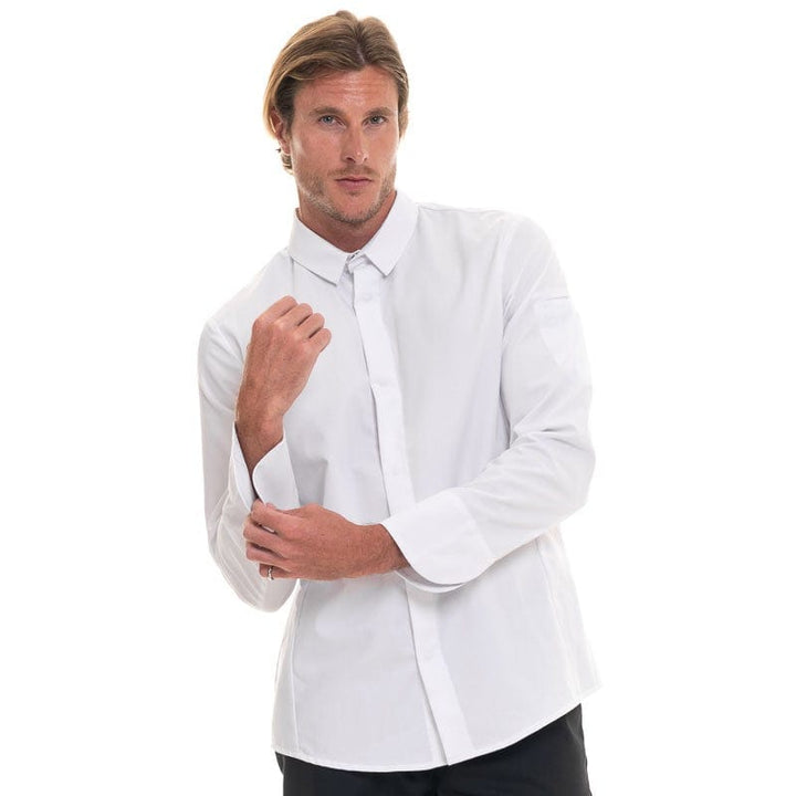 White Long Sleeve Shirt Style Kitchen Coat Figari - ROBUR -  by Robur | MANELLI``