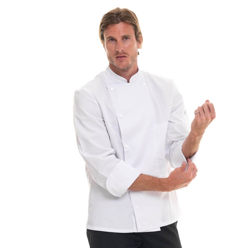 White MADRAS Long Sleeve Kitchen Coat - ROBUR -  by Robur | MANELLI``