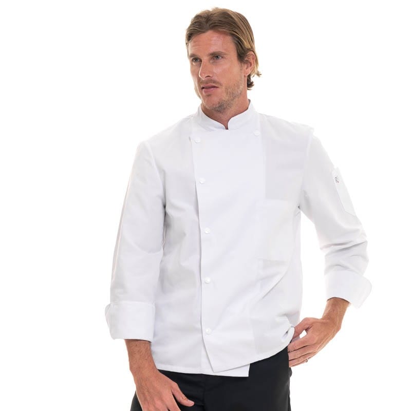 White MADRAS Long Sleeve Kitchen Coat - ROBUR -  by Robur | MANELLI``