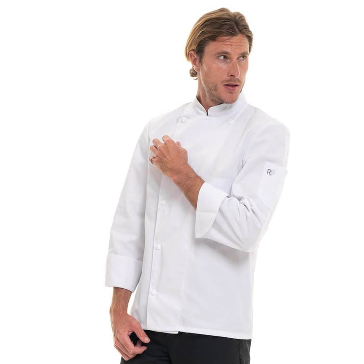 White MADRAS Long Sleeve Kitchen Coat - ROBUR -  by Robur | MANELLI``