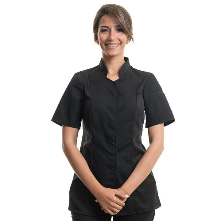 Women's Short Sleeves Black Kitchen Coat - Abella - ROBUR -  by Robur | MANELLI``