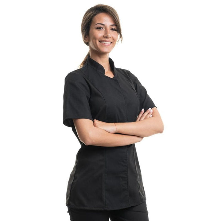 Women's Short Sleeves Black Kitchen Coat - Abella - ROBUR -  by Robur | MANELLI``