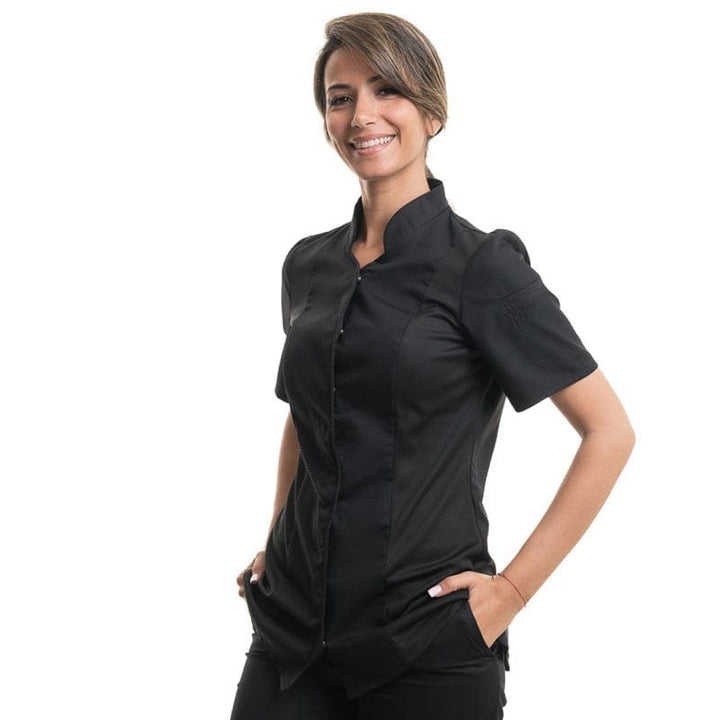 Women's Short Sleeves Black Kitchen Coat - Abella - ROBUR -  by Robur | MANELLI``