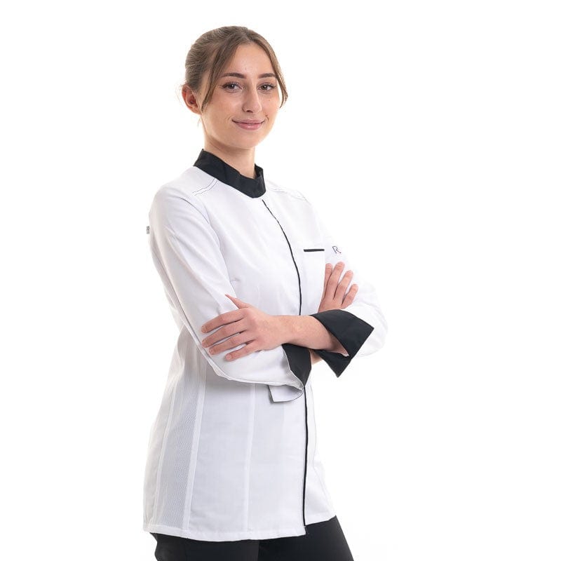 Women's White and Black Long Sleeve Kitchen Coat - ELBAX - ROBUR -  by Robur | MANELLI``