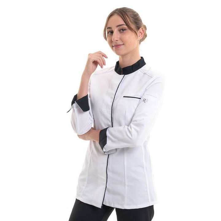 Women's White and Black Long Sleeve Kitchen Coat - ELBAX - ROBUR -  by Robur | MANELLI``