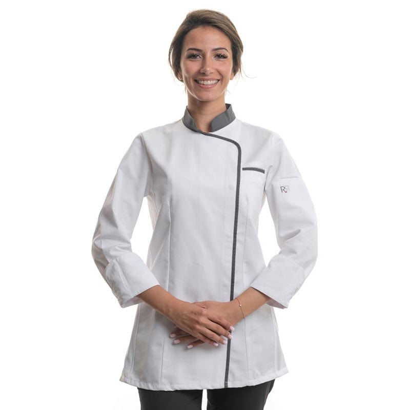 Women's White/Anthracite Long Sleeve Kitchen Coat Expression - ROBUR -  by Robur | MANELLI``