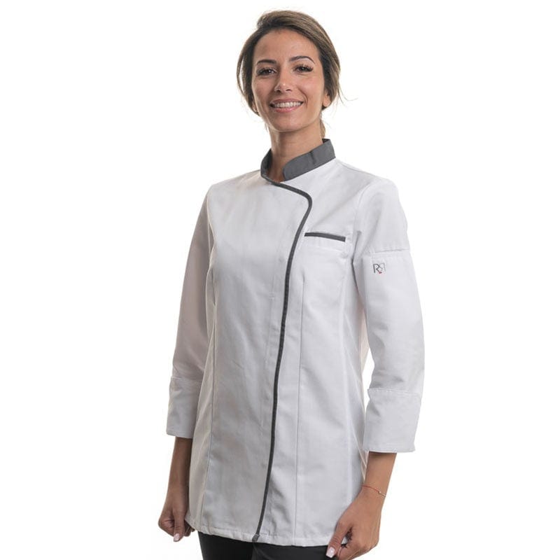 Women's White/Anthracite Long Sleeve Kitchen Coat Expression - ROBUR -  by Robur | MANELLI``