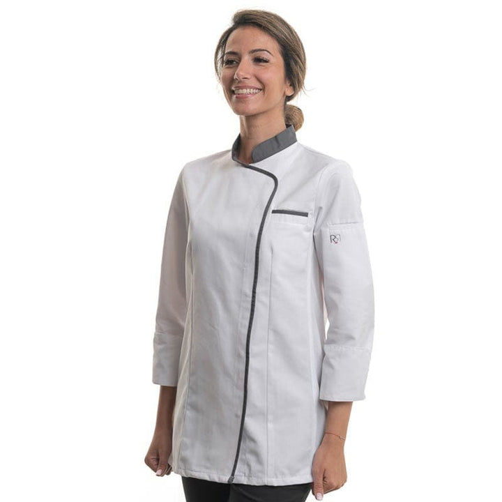 Women's White/Anthracite Long Sleeve Kitchen Coat Expression - ROBUR -  by Robur | MANELLI``