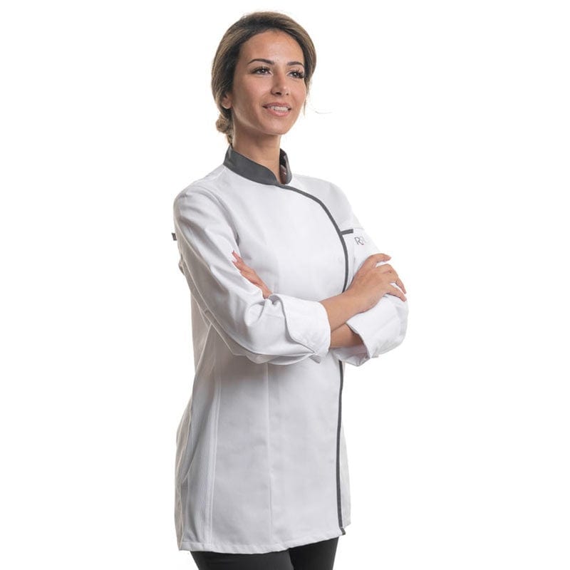 Women's White/Anthracite Long Sleeve Kitchen Coat Expression - ROBUR -  by Robur | MANELLI``