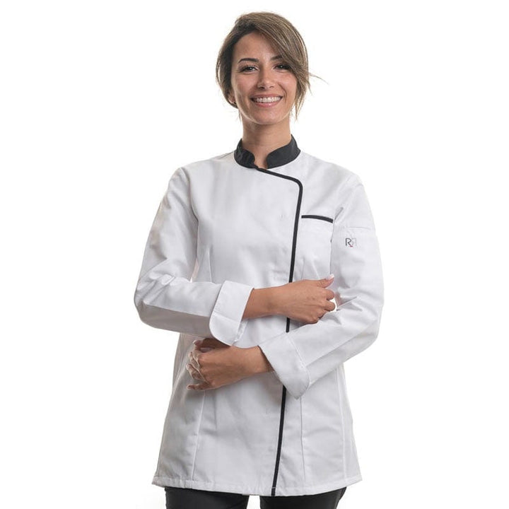 Women's White Black Long Sleeve Kitchen Coat - EXPRESSION ROBUR -  by Robur | MANELLI``