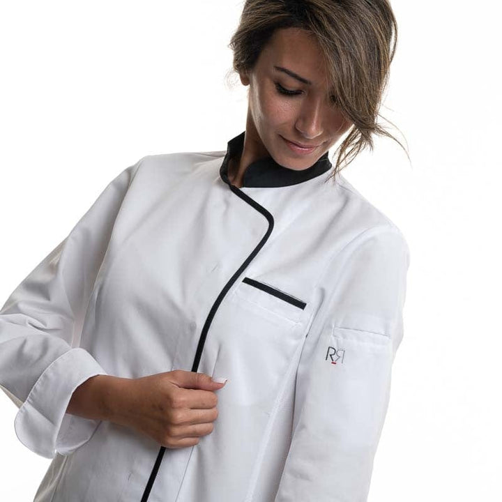 Women's White Black Long Sleeve Kitchen Coat - EXPRESSION ROBUR -  by Robur | MANELLI``