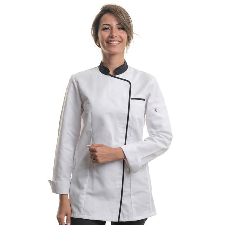 Women's White Black Long Sleeve Kitchen Coat - EXPRESSION ROBUR -  by Robur | MANELLI``