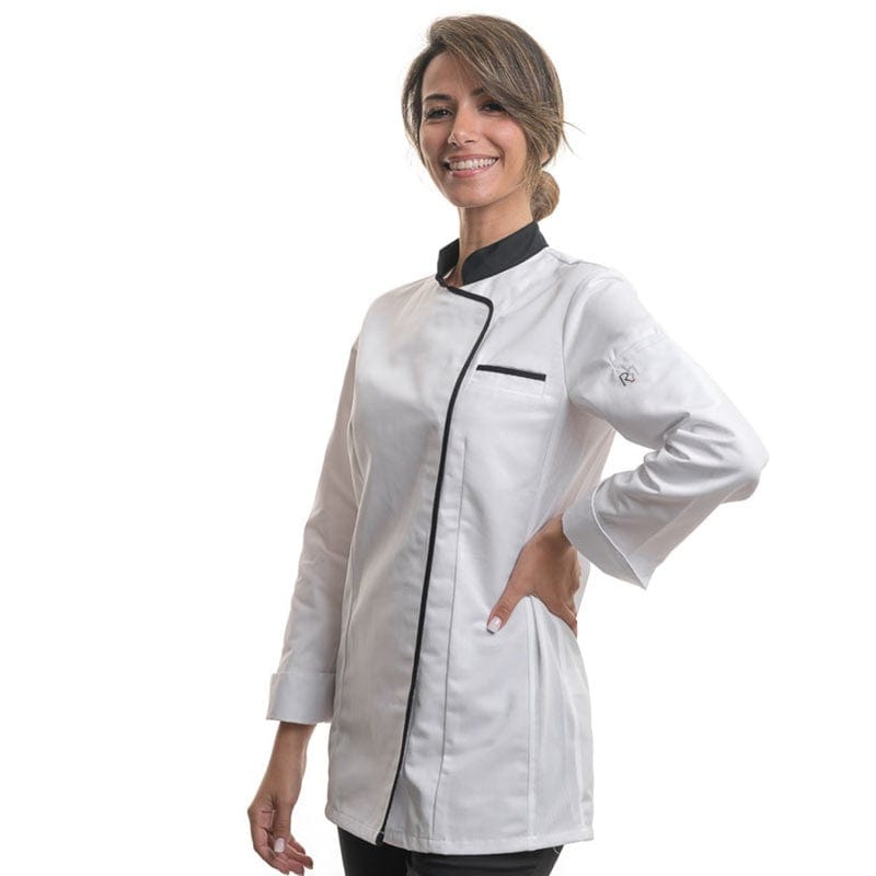 Women's White Black Long Sleeve Kitchen Coat - EXPRESSION ROBUR -  by Robur | MANELLI``