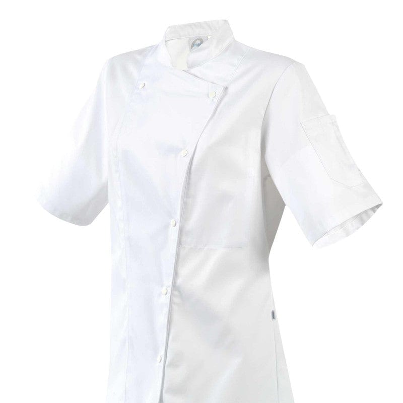 Women's White Chef Coat Long Sleeve Asymmetrical Closure Manille - ROBUR -  by Robur | MANELLI``