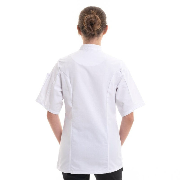 Women's White Chef Coat Long Sleeve Asymmetrical Closure Manille - ROBUR -  by Robur | MANELLI``