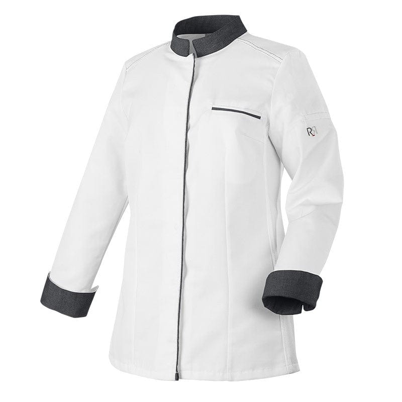 Women's White/Denim Long Sleeve Kitchen Coat Expression - ROBUR -  by Robur | MANELLI``