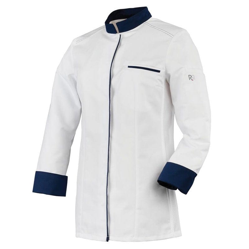 Women's White/Navy Long Sleeve Kitchen Coat Expression - ROBUR -  by Robur | MANELLI``