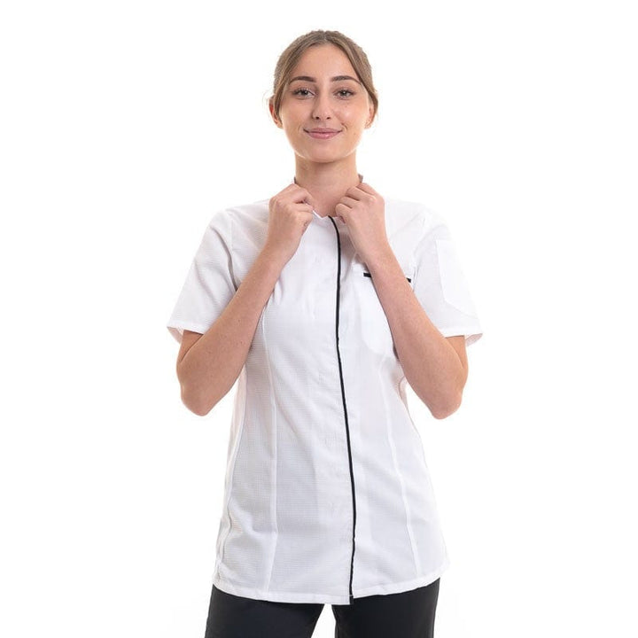 Women's White Short Sleeve Chef's Coat - EKIRA - ROBUR -  by Robur | MANELLI``