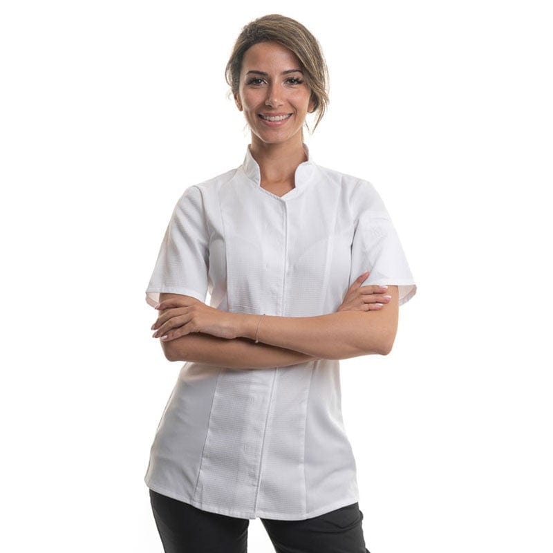 Women's White Short Sleeve Kitchen Coat - ABELLA - ROBUR -  by Robur | MANELLI``