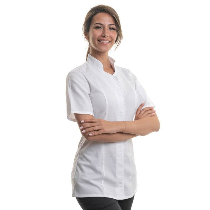 Women's White Short Sleeve Kitchen Coat - ABELLA - ROBUR -  by Robur | MANELLI``