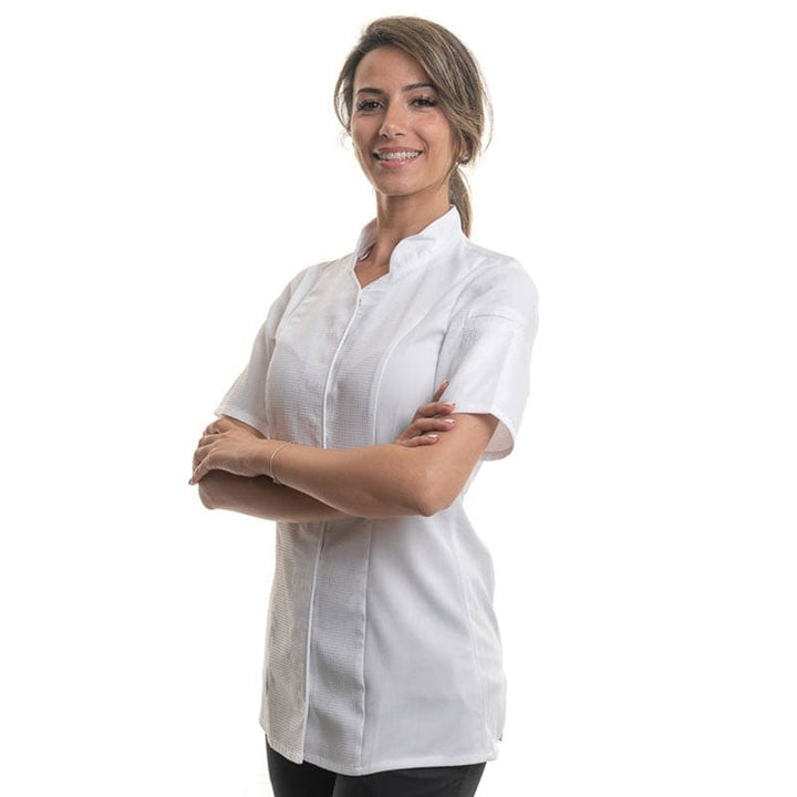 Women's White Short Sleeve Kitchen Coat - ABELLA - ROBUR -  by Robur | MANELLI``